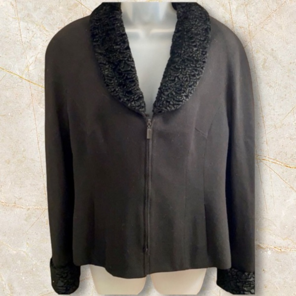 VTG 80s Herbert Grossman Wool Blazer Persian Lamb Fur 10